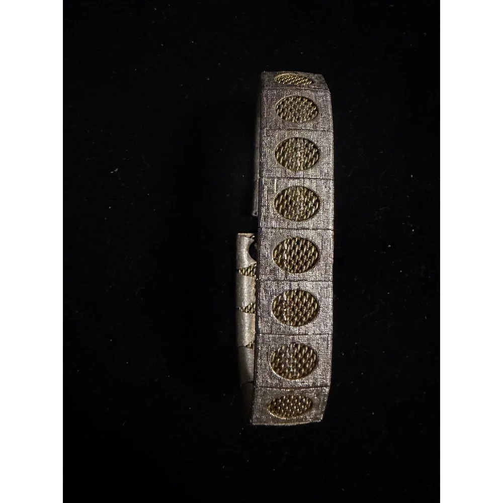 Vintage Gold Tone‎ Panel Cut Out Oval Box Link Mesh Bracelet 7.5